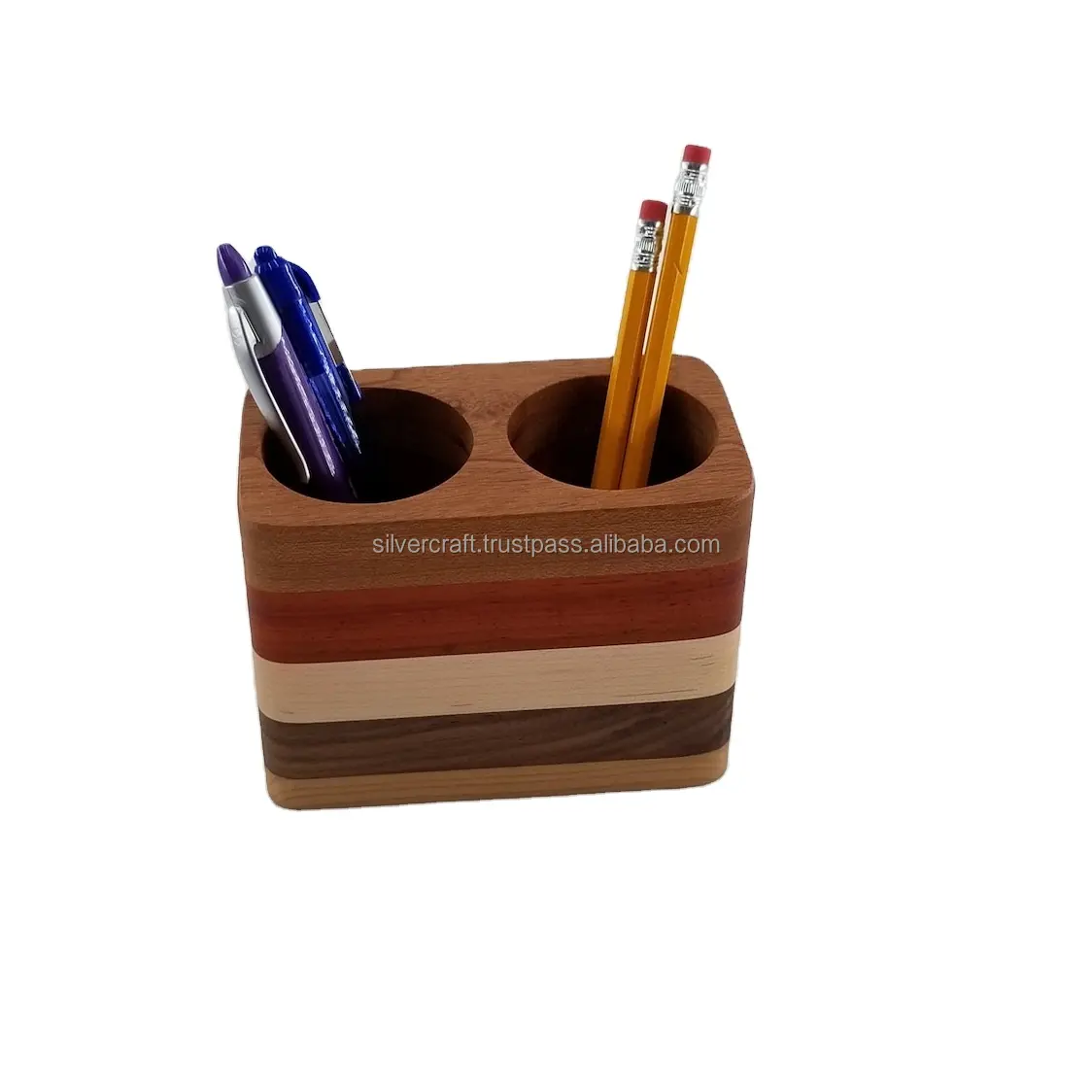 Organizador de caneta, suporte de caneta de madeira para escritório, suporte de armazenamento de caneta de bambu