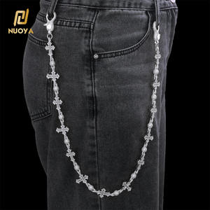 नूओया ने जिरकॉन पैंट चेन 18 मिमी सिल्वर प्लाई क्रॉस और गोल बेड डिजाइन और डायमंड फाइन गहने - Product Image 1