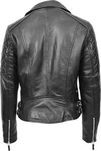 2025 nueva primavera otoño mujer cuero Real Cruz Zip Biker estilo chaqueta mujer cremallera solapa suelta cuero genuino - Product Image 6