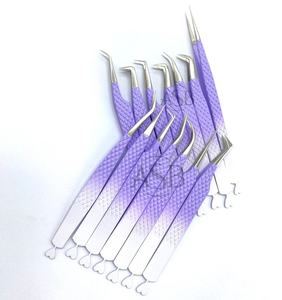Pinzas de pestañas recubiertas de polvo blanco púrpura Ombre de dos tonos Etiqueta privada personalizable Acero inoxidable japonés sostenible en punta - Product Image 5
