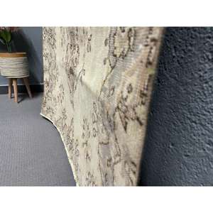 Alfombra Turca, Alfombra Vintage de 3.6x6.2 pies, Alfombra de Lana con Diseño Floral Marrón Gris - Product Image 3