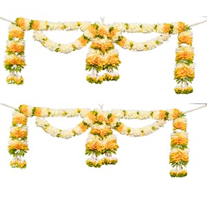 Tela flor Toran Bhandarwar puerta colgante para decoración de festivales respetuoso con el medio ambiente SUR DE LA India puerta cenefa Diwali decoración de la boda - Product Image 4
