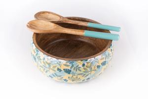 Bol en bois de forme ronde imprimé de fleurs vintage, bols de service à salade et riz pour bol de décoration d'intérieur - Product Image 2