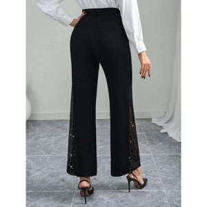 Pantalones de crepé importados con detalles de tul en las cinturillas, 29964 - Negro - Product Image 2