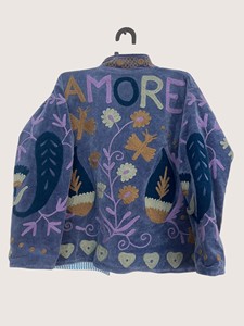 <b>Chinese</b> Style Embroidered Floral Cotton <b>Jacket</b> Mandarin Collar Three Quarter Sleeve Adult Spring Casual Outerwear - Product Image 3