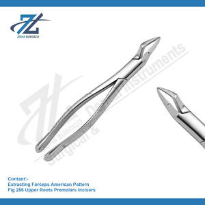 Pince d'extraction motif américain figue 286 racines supérieures prémolaires incisives qualité allemande Starnderd Instruments chirurgicaux dentaires - Product Image 2