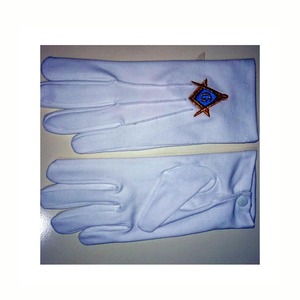 Guante Masónico Blanco 100% Algodón Personalizado por el Fabricante con Tres Rayas y Logotipo Bordado para Uso Diario - Product Image 2