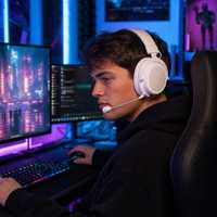 Casque de jeu sans fil supra-auriculaire avec éclairage RGB, son stéréo et microphone, faible latence pour PC, ordinateur et mobile