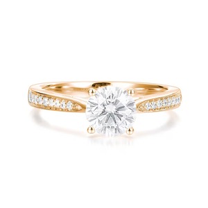 Bague de fiançailles solitaire pavée avec diamants de laboratoire F-VS2 en or massif 14K, sertissage pavé, bijoux en diamant synthétique - Product Image 2