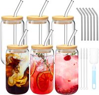 Premium 500ml hittebestendige klassieke glazen tumblers met deksels en rietjes voor ijskoffie, cocktails, bier, whisky, frisdrank (6 stuks)