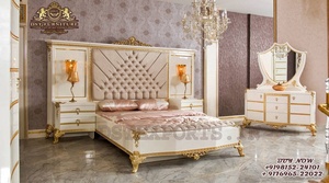 Juego de cama y dormitorio de diseño barroco francés, tamaño King, diseño clásico, hoja dorada tallada, barco, cama real de diseño tallado - Product Image 5