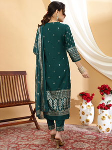Traditional Indian Designer Rayon Fabric Embroidered Rama Kurtis Women's Latest <b>Three</b> Piece Ethnic Wear A-Line <b>Three</b> Quarter - Product Image 3