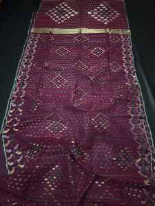 Exclusivo rojo Deshi Dhakai Jamdani Sharee calidad de exportación para mujeres JAMDANI tela azul verde dorado cielo azul de Bangladesh - Product Image 4