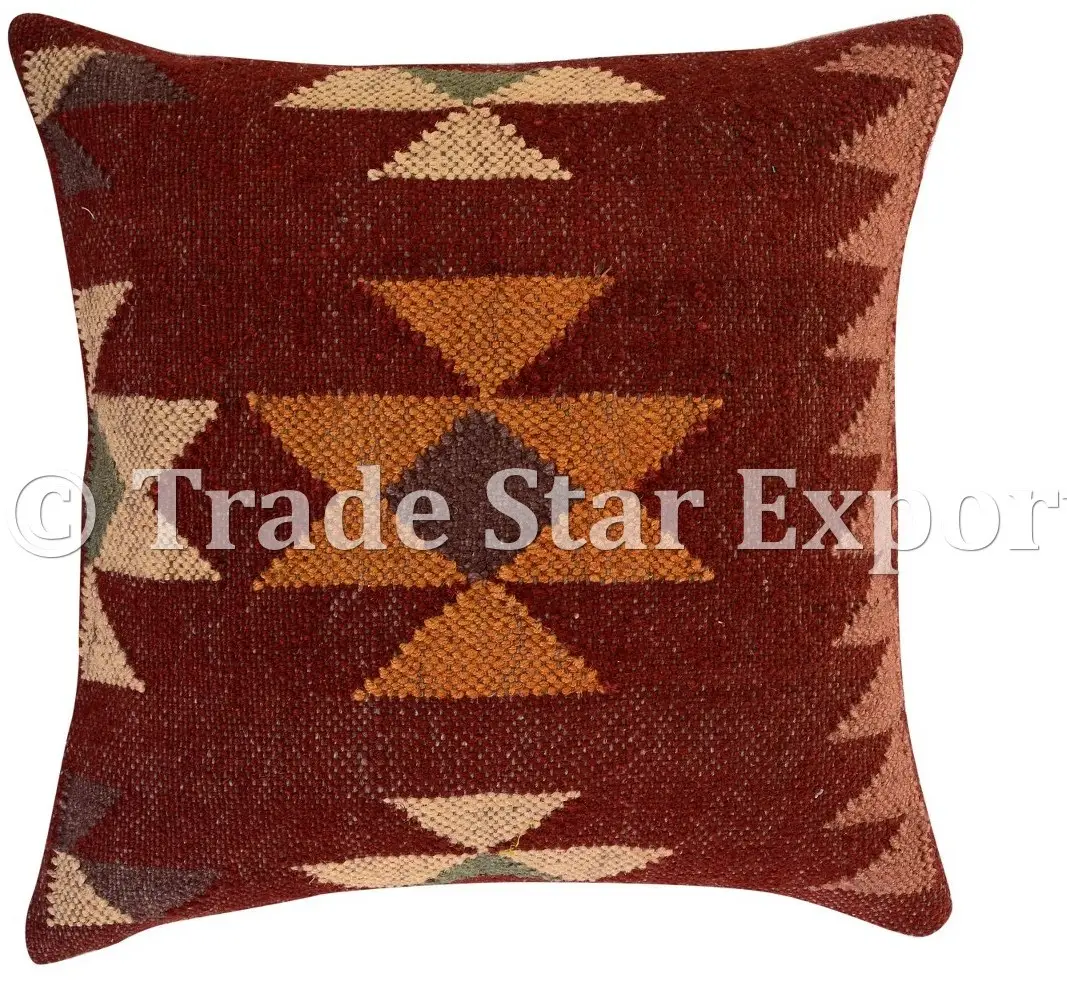 Fodera per cuscino decorativo Kilim tappeti indiani in lana di iuta tessuti a mano fodere per cuscini Vintage fodere per cuscini quadrate tradizionali fatte a mano
