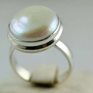 Handmade 925 Sterling <b>Silver</b> Coin Pearl <b>Ring</b> Freshwater <b>Statement</b> Promise Jewelry Gift for Her Anniversary - Product Image 5