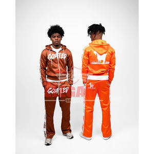 ชุดวอร์มมีซิปโพลีเอสเตอร์สำหรับผู้ชายโลโก้ตามสั่งชุดเสื้อแจ็กเก็ตด้านข้างมีฮู้ดลายทางด้านข้างกางเกงเรียกเหงื่อสำหรับฤดูหนาวพิมพ์สกรีนแบบปัก - Product Image 5