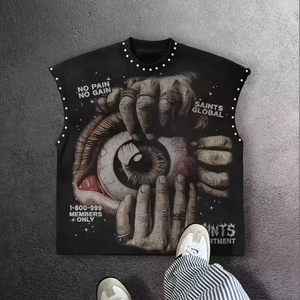 Camiseta sin Mangas Extra Grande para Hombre, Fabricada a Medida, 100% Algodón, Lavado Vintage, Impresión DTG, con Pedrería y Diamantes - Product Image 1