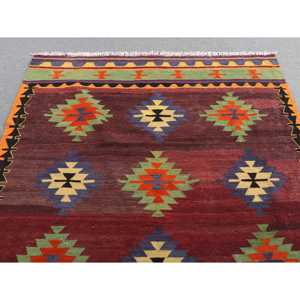พรมตุรกีโบราณขนาดใหญ่ 5.1x8.4 ฟุต (156x257 ซม.) พรมคิลิมสีแดงไล่เฉด - Product Image 4