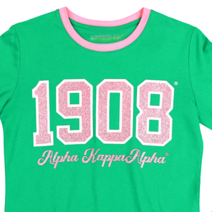 AKA T-Shirt a manica lunga verde 100% in cotone con Glitter stampato lettere greche da donna T-Shirt alla moda personalizzata AKA - Product Image 6