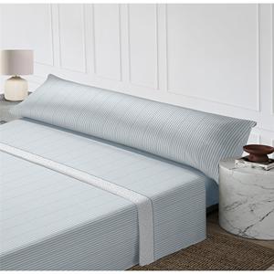 Parure de draps rayés 100 % polyester tissé avec drap plat, drap-housse, taie d'oreiller, housse de couette douce au toucher - Product Image 1