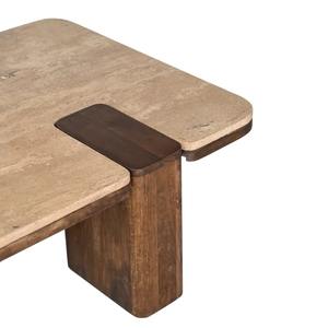 2026 Modern Solid <b>Wood</b> Coffee Table with Travertine Marble Top-New Arrival Unique Living Room Villa Furniture - Product Image 5