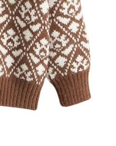 Kids Nordic Fair Isle <b>Knitted</b> Sweater Cozy Winter Pullover For Boys And In Brown Coffee Colors - Product Image 6