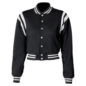 Women's <b>Quilted</b> Crop Varsity Jacket Genuine Leather Sleeve <b>Wool</b> Body Plain Dyed Letterman Varsity Design Wholesale Short Autumn - Product Image 1