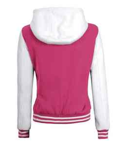 Blouson en laine rose avec logo brodé en 3D manches en cuir blanc Streetwear extérieur hiver automne Bomber Baseball Varsity coton - Product Image 6