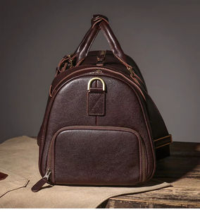 Bolsa de lona de cuero genuino de gran capacidad, bolsas de viaje impermeables Vintage de moda con cierre de cremallera - Product Image 5