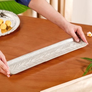 ถาดเสิร์ฟอาหารจานขนมงานแต่งงานลายใบไม้สีเงินแบบดั้งเดิมจานตกแต่งกลางหรูหรา - Product Image 5