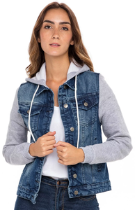 Veste en jean à capuche de haute qualité pour femmes fabricants OEM veste en jean boutonnée extensible pour dames - Product Image 1