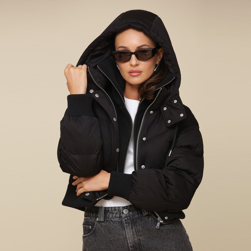 Custom Womens Black Puffer Jacket Winter