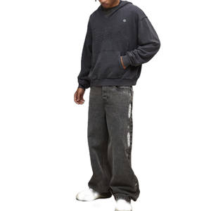 Sweat à capuche en coton lourd délavé surdimensionné pour homme, imprimé graphique au dos, streetwear, pull pour la fabrication de marques privées OEM - Product Image 3