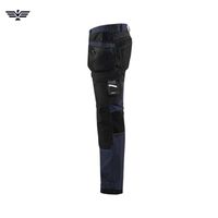 Pantalon de travail pour homme en coton/polyester/ripstop, respirant, avec poches cargo, résistant à l'abrasion, bleu/noir, impression sérigraphique, service OEM