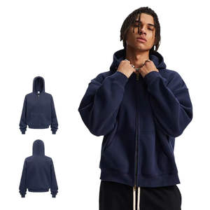 <b>Streetwear</b> Unisex Winter Casual Zip Hoodie Boxy Fit Drop Shoulder 100% Cotton Eco-Friendly Embroidered Logo Blank Luxury Zipper - Product Image 6