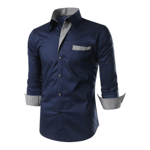 เสื้อเชิ้ตผู้ชายสีฟ้าอ่อนทรงเข้ารูปแขนยาวติดกระดุมลงแบบทางการธุรกิจลำลองสำหรับงานแต่งงานปาร์ตี้คลาสสิกมีสไตล์ - Product Image 6