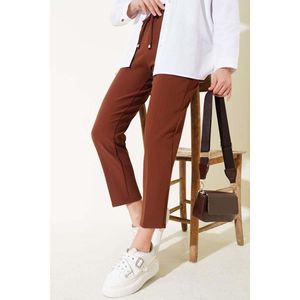Pantalon habillé marron taille élastique pour femmes jambe maigre avec techniques froissées respirant décontracté Cargo Design Long Cargo pantalon - Product Image 3