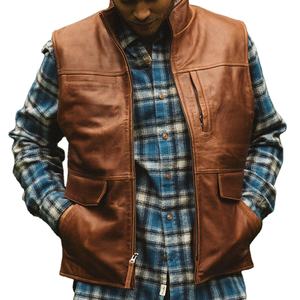 Veste de moto en cuir véritable pour homme, sans manches, gilet de motard, cuir de vache, peau d'agneau, logo personnalisé OEM, vente en gros, fabricant d'usine - Product Image 6