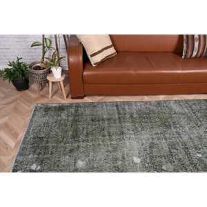 Tapis turc vintage 4,6 x 8,8 pieds, grand tapis, tapis en laine Ikat vert gris - Product Image 3