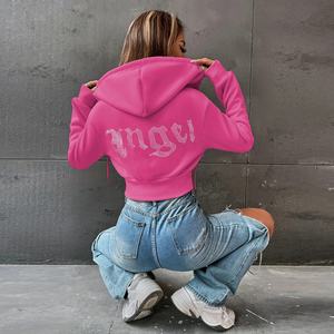 Sudadera con Capucha para Mujer, Tejida en Algodón 100%, con Pedrería, Personalizable, Estilo Urbano, Cierre Frontal, Ecológica - Product Image 1