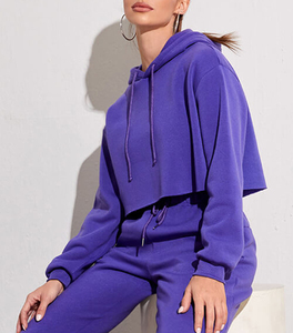 Women's <b>Winter</b> Terry Hooded Crop <b>Top</b> Hoodie High Quality 100% Cotton Solid Customizable Front Logo Pullover Eco-Friendly - Product Image 3
