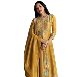 Costume Palazzo Jaune Avec Resham Kurta Dupatta Vente en Gros Vêtements Ethniques pour Femmes OEM Fournisseur d'Usine Tenue de Mariage Personnalisée - Product Image 2