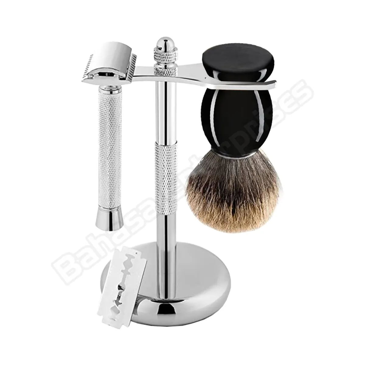 Men Razor Holder Stainless Steel Shaving Brush Stand Safety Razor badger hair shaving brush & plastic shaving mug set