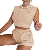 Conjunto de Dos Piezas para Mujer, Camiseta Corta con Capucha 100% Algodón y Pantalones Cortos por Encima de la Rodilla, Ropa Casual Transpirable y Ecológica