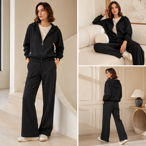 <span class=keywords><strong>Pantaloni</strong></span> larghi da <span class=keywords><strong>donna</strong></span> a righe nere con elastico in vita, casual e comodi, con tasche con cerniera - Product Image 4