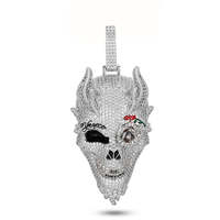 Pendentif Hip Hop Masque de Diable en Moissanite VVS Coupe Ronde, en Argent Sterling 925 Plaqué Or, Unisexe, Sertissage Pavé, Cadeau d'Anniversaire
