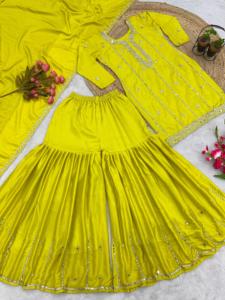 Presentando el nuevo conjunto de Kurti-plazzo Top Georgette pesado de buena calidad con hermoso bordado y pesado Georgette Plazzo y Dupatta - Product Image 6