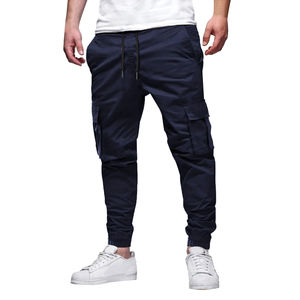 Vêtements de travail décontractés tout en coton à la mode pour hommes, pantalons de couleur unie, coupe ample, vêtements de sport multi-poches, vêtements en coton de couleur unie - Product Image 2