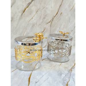 Porte-serviettes en verre transparent argent brillant poli métal lettres arabes concepteur avec couvercle supérieur du fabricant indien à bas prix - Product Image 1