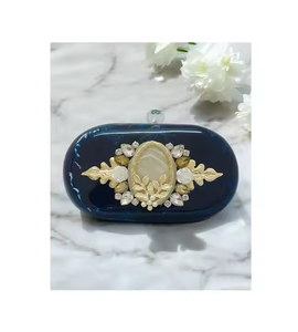 Resin Eco-Friendly Fashion <b>Clutch</b> <b>Bag</b> Handcrafted Indian Handmade with Metal Handle Custom Design by Crescent Crafts - Product Image 4